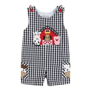Lil Cactus black & white farm friends gingham jon jon Size 2T